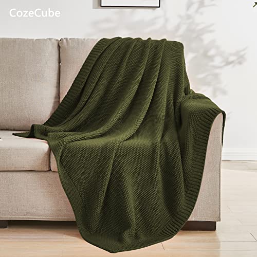 CozeCube Olive Green Throw Blanket for Couch, Soft Cozy Cable Knit Throw for Bed Sofa Living Room, Lightweight Warm Decorative Farmhouse Christmas Blanket, 60"x80", Olive Green