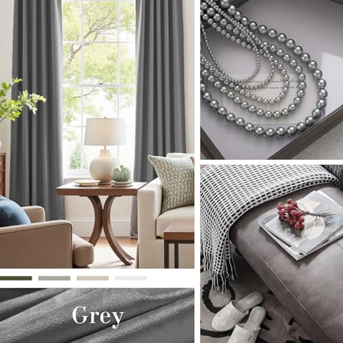 Image of Grey Velvet Curtains Modern Luxury Rod Pocket 52x108 Inch 2 Panels | Room Darkening, For Tall Windows & High Ceilings, Light Shifting Texture, Elegant Drape, Soft, Cozy