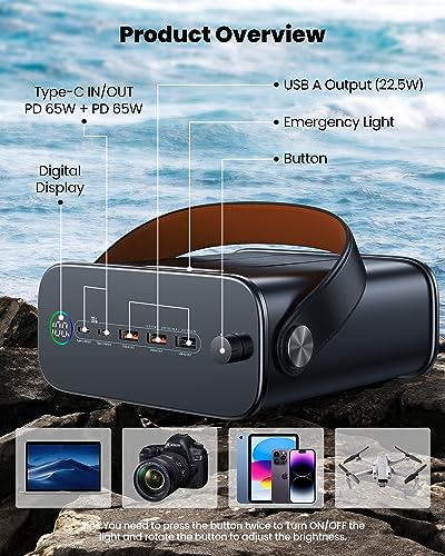 Pluggify Portable Power Station 80000mAh Power Bank 130W Battery Backup 296Wh Generators USB-C Port Laptop Charger LED Flashlight Power Supply with 6.6FT Cable for Camping Fishing RV Emergency - Image 6