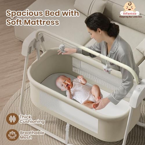 Image of Infantso Premium Electric Baby Cradle Swing - Bluetooth & Remote Control Palna Jhula with Custom Swing Time, Adjustable 5-Speeds, Automatic Swing Cradle for 0-12 Months, Soft Mattress, Safe & Spacious