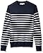 Amazon Essentials Men's Long-Sleeve Crewneck Sweater, 100% Cotton, Big & Tall Options Available, Dark Navy White Stripe, Large