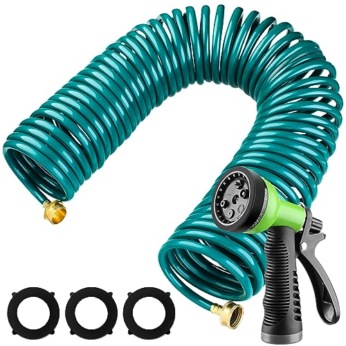 Pangda 100 Ft x 3/8'' Coil Garden Hose EVA Recoil...