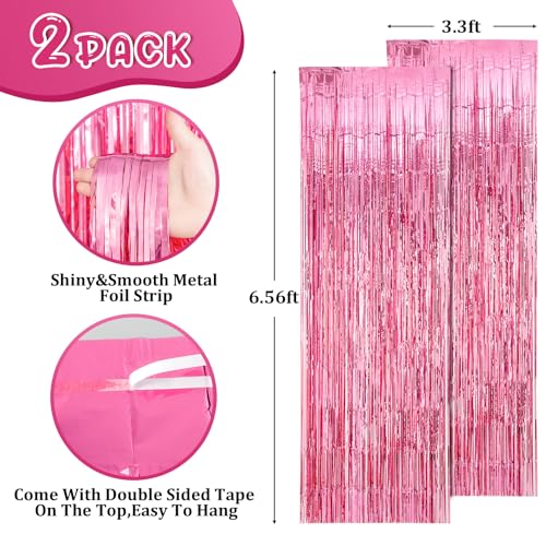 Image of Voircoloria 2 Pack Pink Tinsel Foil Fringe Curtains, Pink Party Decorations, Metallic Tinsel Party Streamers Backdrop for Birthday Baby Shower Graduation Wedding Bachelorette Party Decorations
