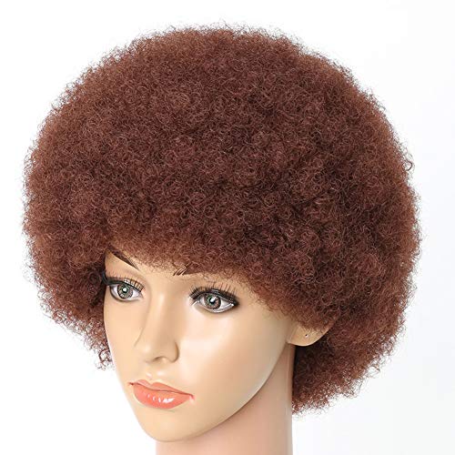PhoenixFlame Hair Wigs for Black Woman Synthetic Afro Short Kinky Hair Curly Heat Resistant Fiber Wig - Lightweight Breathable Fluffy Wig 6.5" 100g Brown