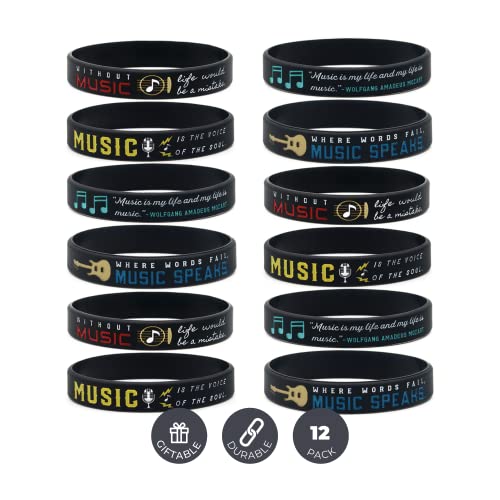 (12-Pack) Inspirational Quote Bracelets - Bulk Pack of Wristbands for Music Event Party Favors Supplies - Gifts for Musicians and Students