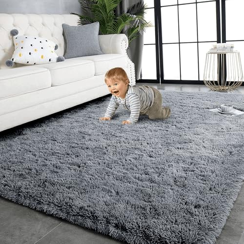 Tapis de salon moelleux 110 x 270 cm gris foncé à poils longs et épais - 2