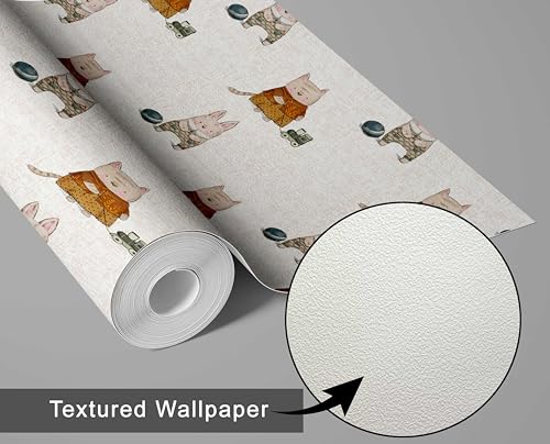 Papier peint animaux de dessin animé en vinyle texturé blanc et autocollant S4Sassy - 6
