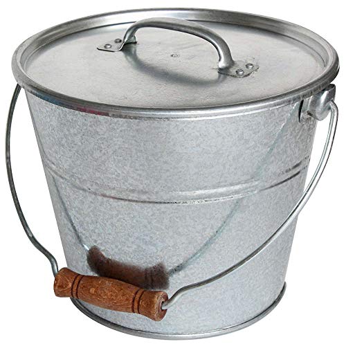 GUILLOUARD Seau avec Couvercle 5 L – Acier Galvanisé Résistant – Multi-Usages : Compost, Cendres, Pellets, Jardin – Anse avec Poignée Bois –...