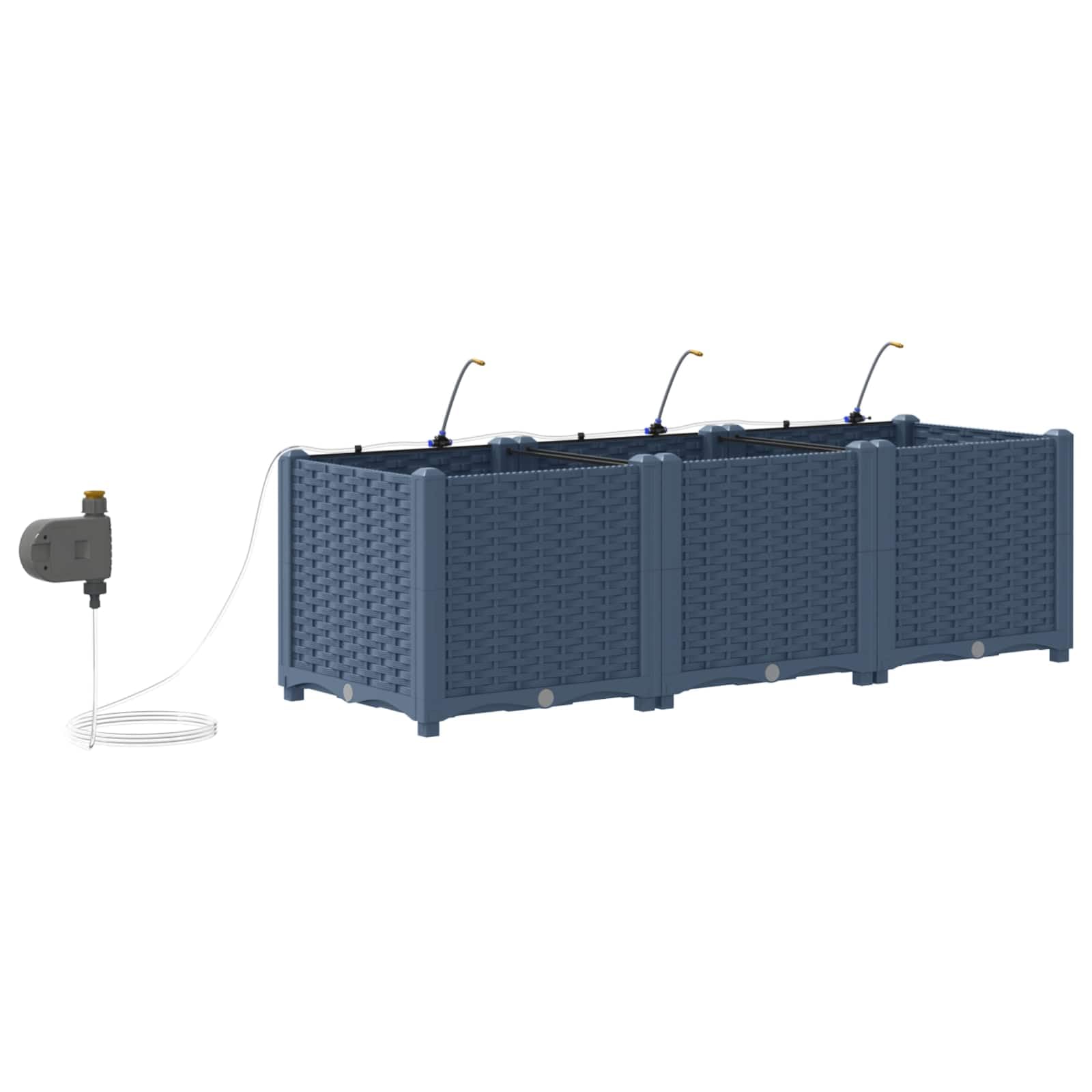 Skrzynka ogrodowa 3 szt Szary 120 x 40 x 37,5 cm Donica z systemem nawadniania Plastikowa na taras Nowoczesny design do roślin zewnętrznych Samonawadniająca odporna na warunki atmosferyczne