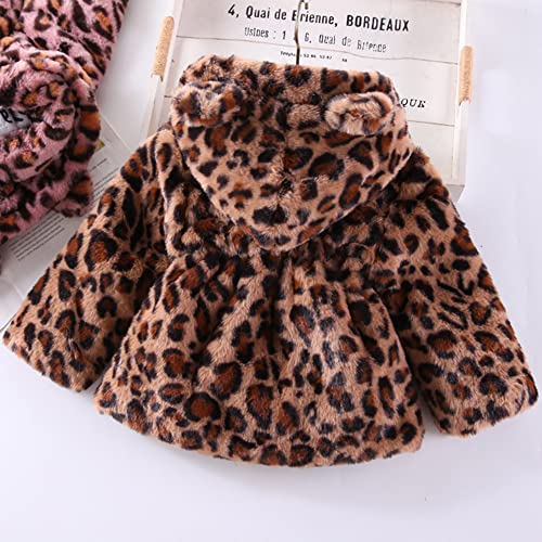 Kids Toddler Little Big Girls Boys Fall Winter Warm Clothes Long Sleeve Plush Faux Fur Hooded Zip Up Pocket Coats Jacket Thick Fleece Windproof Parka Overcoat Outwear Brown-Leopard 5-6 Years #TOP1