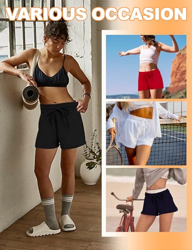 Women's Athletic Shorts High Waisted Running Workout Black Sporty Spandex Dolphin Shorts for Gym Yoga Pockets 2.5"4