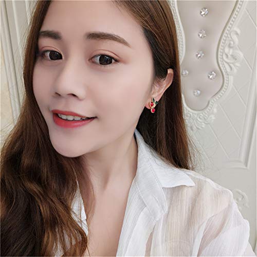 coadipress 18K Gold Plated Red Cherry Stud Earrings for Women Elegant Shining Green Emerald Leaf CZ Crystal Ruby Cherries Post Earring3