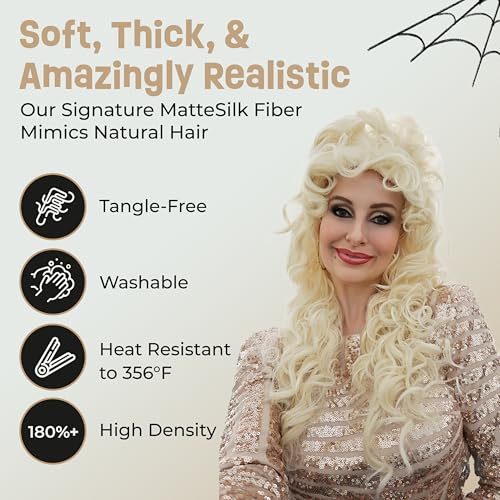 Image of ALLAURA Realistic Dolly Long Blonde Curly Hair Wig for Women & Kids - Heat-Resistant, Restyle & Reuse - Ideal for Cosplay, Anime, Costume Parties - Compatible with Dolly Wig Hairstyles and Accessories