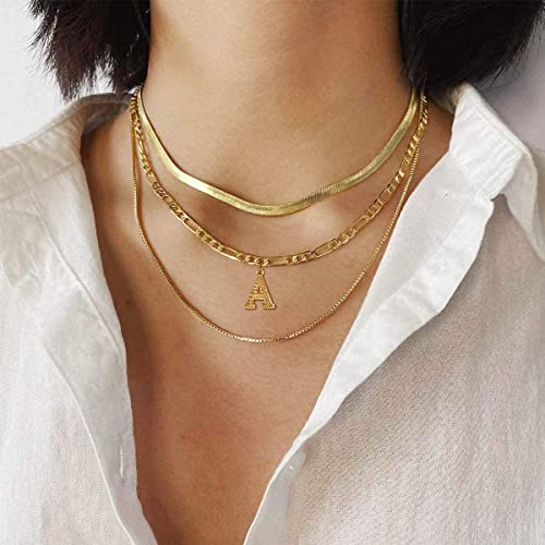 FOCALOOK Gold Initial Letter Necklaces for Women Men 14K Gold Plated Capital A-Z Initial Letter Chain 16 Inch2
