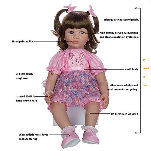 FMONH Pflegepuppen Fleckiger Mantel 24 Zoll 60 cm Braun Oder Blaue Augen Reborn Puppe Priness Girl DollWeich Vinyl… – Bild 7
