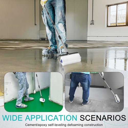 Spiked Roller for Self Leveling,9” Floor Leveling Spiked Roller for Self Leveling Concrete & Epoxy Bubble Removal - Adjustable Handle (34-77in) Lightweight Durable Screed Tool for Cement, Paint - Image 4