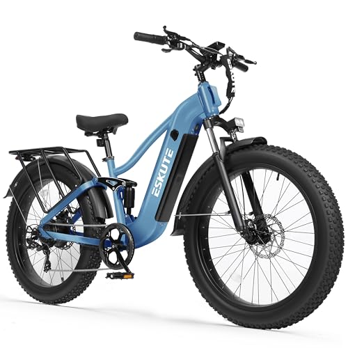ESKUTE Electric Bike for Adults - 48V20.8Ah Battery Hunting Ebike up to 86 Miles, 32+MPH, Peak 1800W, 26x4.0 Fat Tire Step-Over 8-Speed Full Suspensions Mountain E-Bike image 6