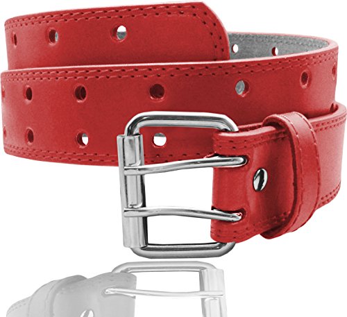 EURO Womens Thick Wide 2 Hole Leather Belt - BN9041 - Red M2