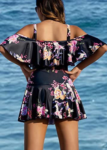 Image of COCOPEAR Women's One Piece Flounce Swimsuit Off Shoulder Bathing Suit Tummy Control Swimdress(FBA)