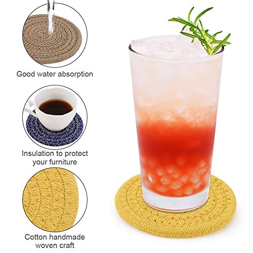 Accmor Braided Coasters for Drinks, 6 Pcs Round Handmade Woven Fabric Desk Coasters, Absorbent Cotton Cup Coasters Heat-Resistant Hot Pads Mats for Kitchen Dining Table Protection - Image 4