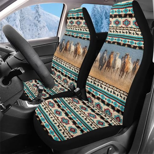 Housses de siège de voiture avant élastiques 52x138cm motif cheval amérindien pour auto et SUV
