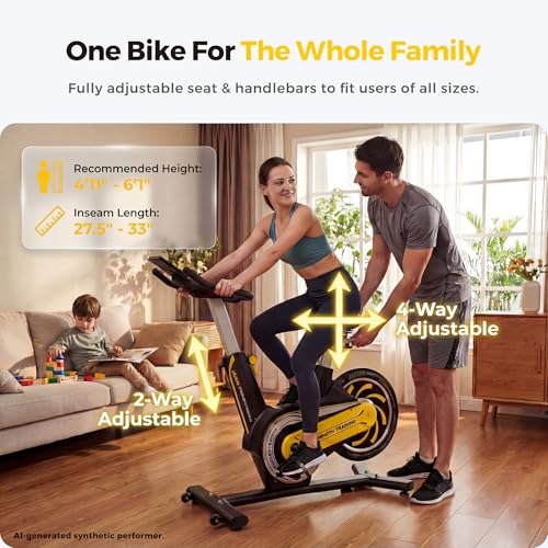 Image of Compact Magnetic Exercise Bike for Home, Rear Flywheel Indoor Cycling Bike for Petite & Medium Adults, 7-Level Precise Lever Resistance, Whisper Quiet for Apartments, 330 lbs Weight Capacity