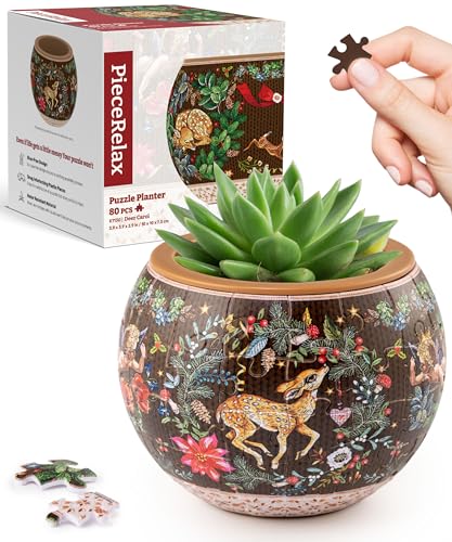 Image of PieceRelax 3D Puzzle Planter 80 Pieces - Deer Carol, for Mom, Home Decor Flower Pots for Indoor Cactus, Succulents Pots [K1130]