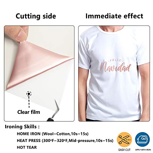 Image of RENLITONG Soft Metal Heat Transfer Vinyl, 12 inch x 5ft Rose Golden HTV Vinyl Soft Stretchy Metallic Glossy Iron on Vinyl, Premium PU Material HTV Roll, Easy Cut & Weed for DIY Heat Vinyl Designs