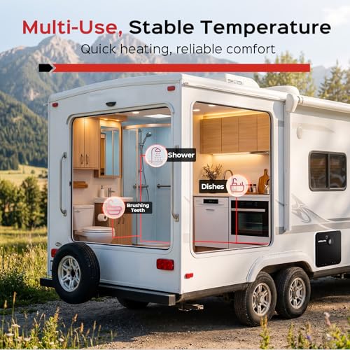 Image of RV Tankless Water Heater, Propane-Powered, with 15 inchx15 inchBlack Door and Remote Control, 12V DC, Compatible with All RVs