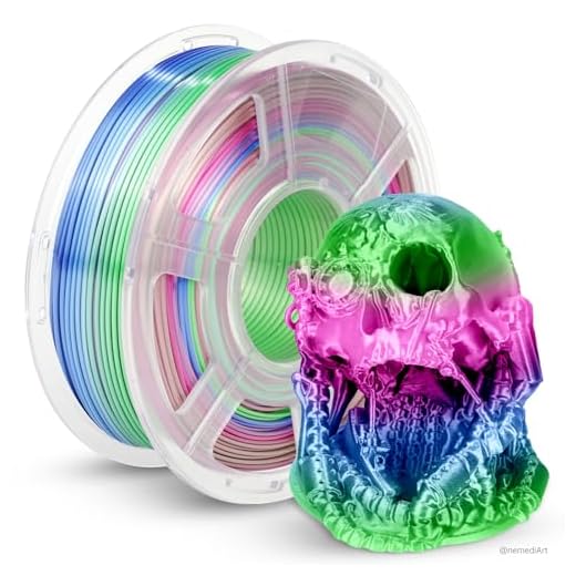 JAYO Silk Rainbow PLA+ Filament 1.75mm 1.1kg, Multicolor Gradient Shiny PLA, Color Changes Every 8 Meters in Cyan-Magenta-Blue, High Gloss Smooth Finish, Fits for Most FDM 3D Printers