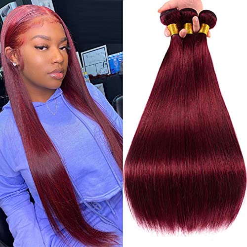 99j Straight Hair Burgundy Bundles 100% Unprocessed Brazilian Virgin Human Hair 3 Bundles Wine Red Remy Human Hair Bundles 99j Hair Extensions 22 24 26 inches
