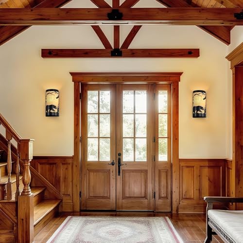 Image of Black Wall Sconces,Bear Metal Yellow Parchment Rustic Wall Sconces,Farmhouse E26 Base Hallway Wall Light Fixtures,Industrial Indoor Wall Lamps for Living Room,Bedroom,Bedside(Hardwired Only)