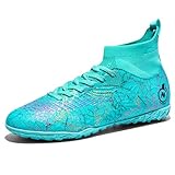 JUNNMRE Mens Womens Soccer Cleats Youth Soccer Shoes Football Shoes High-Top Football Cleats Outdoor/Indoor Athletic Shoes Sneakers SkyBlueTF,9.5 Women/8 Men