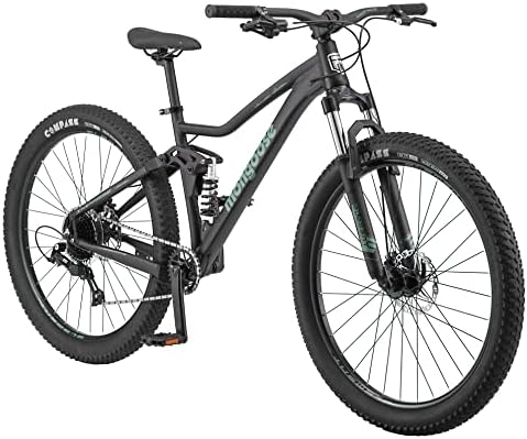 Mongoose Impasse Adult Men Women Mountain Bike, 27.5″ or 29″ Wheels, Aluminum Frame, Full Suspension, Front/Rear Disc Brakes