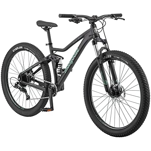 Mongoose Impasse 1.0 Mountain Bike for Adult Men & Women, 7-Speed, Full Suspension, 27.5-Inch Wheel, 17-Inch Frame, Front & Rear Mechanical Disc Brake, Matte Black Cover