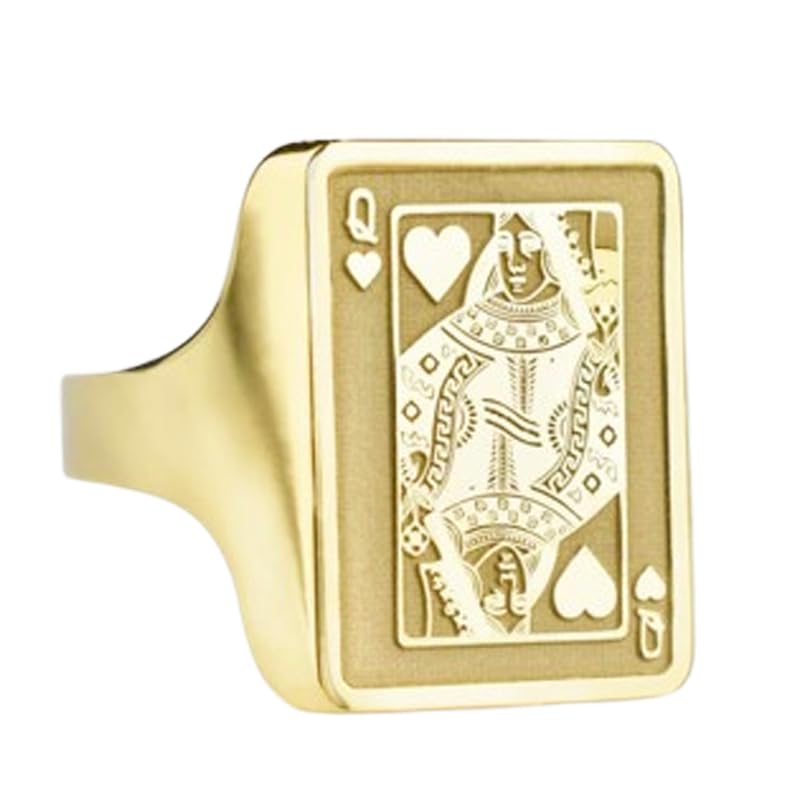Chevalière joueur de poker inoxydable, bague rectangulaire argent 925 plaqué or