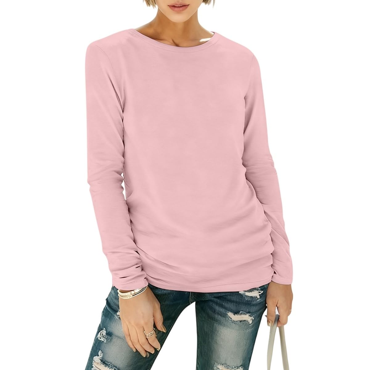 OGBK Langarmshirt Damen Sweatshirt Regular Slim Fit Tops Basic Langarm Tshirt Rundhals Oversize Oberteile Herbst Casual Baumwolle Tee Shirts Streetwear
