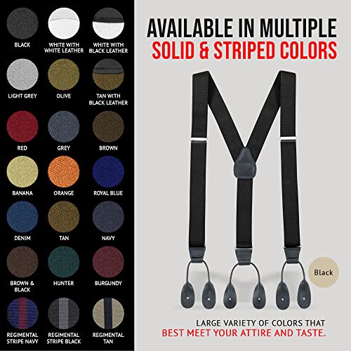 Hold’em - Y-Back Button Suspenders For Men, Leather-Trimmed Men's Suspenders, Adjustable Suspenders With Crosspatch And Button Tabs, Essential Fashion Accessories For Men, Black Suspenders, 46 Inches #TOP5