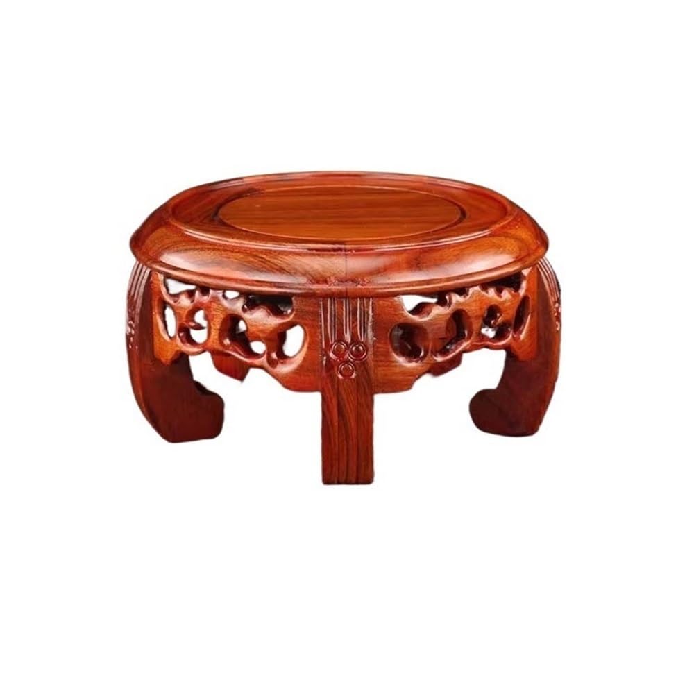 F4j5L7g2 Display Stand Base Round Sour Branch Wood Bonsai Base, Minor Vase Fishbowl Hollow Out Carving Display Stand(Small)