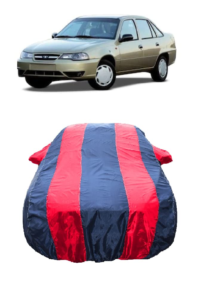 WEGATHER Car Body Cover Compatible with Daewoo Nexia DOCH 1.5L with Water Resistant & Dustproof Polyester Fabric with Mirror Pockets_Red Stripes