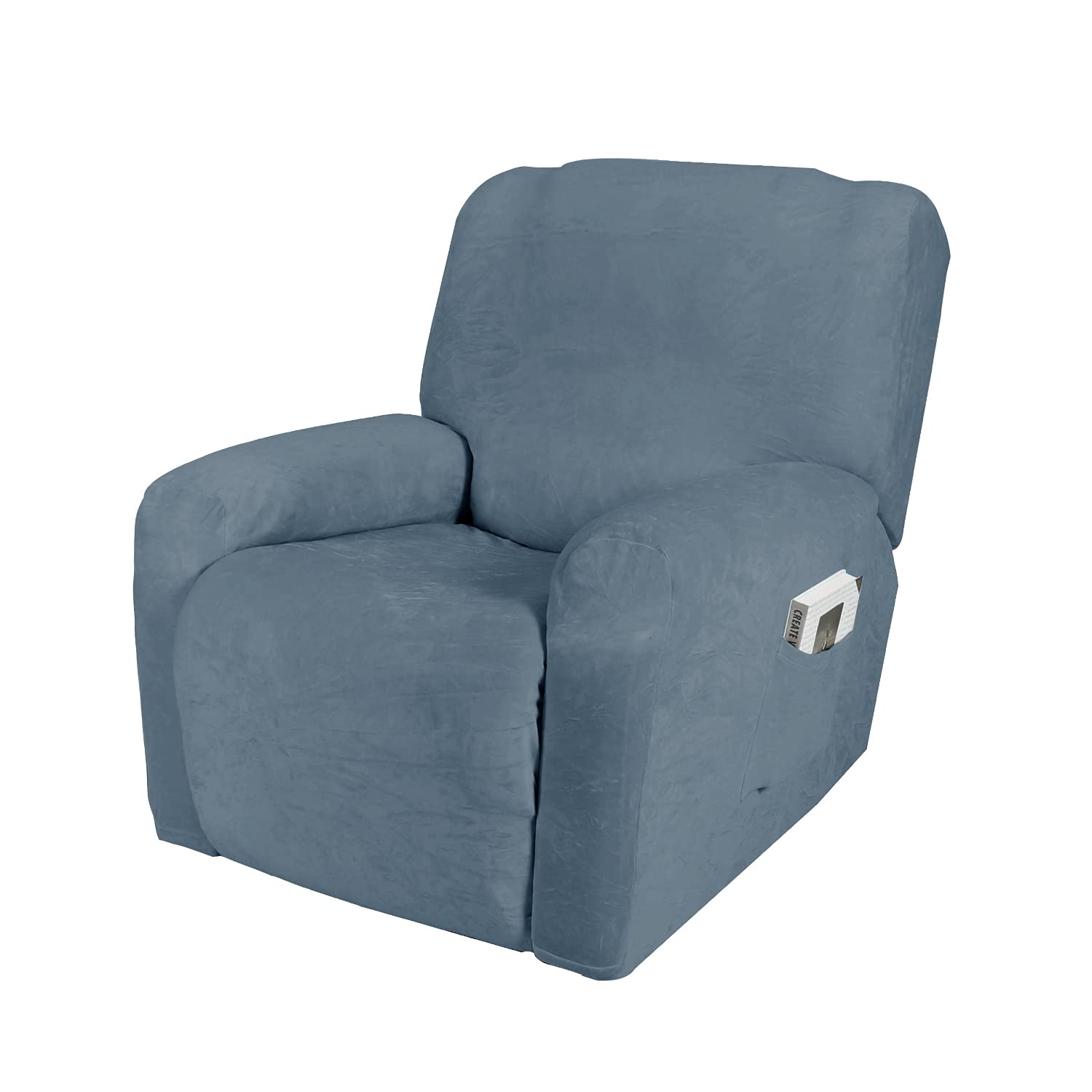 ArhaR Sofa Cover,Stretch Recliner Cover Velvet for 1 2 3 Seater, Stretch Thick Loveseat Reclining Sofa Covers, Non Slip With Side Pocket Electric Recliner Cover -blue-1 Seater