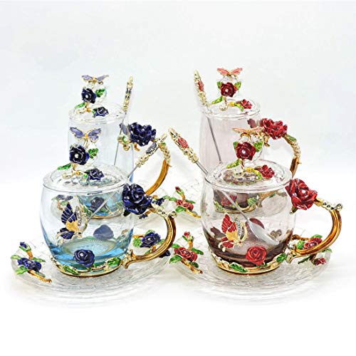 Lantree Crystal Tea Cup Coffee Mug With Lid Saucer Spoon Birthday For Women Friends Female Grandma Mum Sister Home Decoration(Short Red) #TOP4