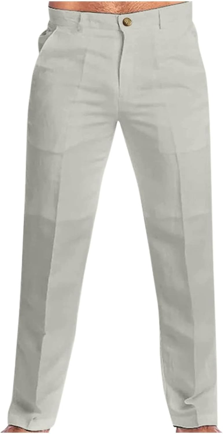 evzosrz Men's Casual Linen Pants Solid Loose Fit Fall Spring Trousers Lightweight Beach Yoga Pajamas Bottoms with Pockets