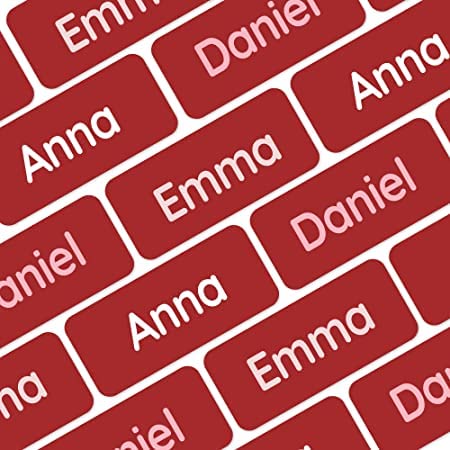 My Nametags® Award-Winning Name Stickers for Clothes & Items | 56 No-Iron, Washable Stick-On Tags for Babies, Kids & Adults (Dark Red)