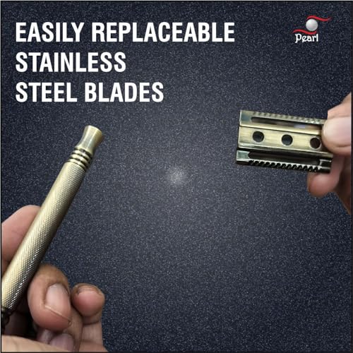 Image of Pearl Shaving Double Edge Close Comb Safety Razor (SS-01 CC (Antique Brass)) -Shaving Razor for Men | Classic & Traditional Shaving Kit for Men | Premium Blade razors for Diwali Gift Options