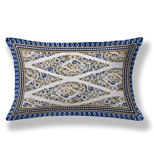 Image of 100% Cotton Single Bedsheet with 1 Pillow Cover | 240 TC Pure Cotton Flat Bed Sheet | Traditional Jaipuri Printed Bedding Set | Soft & Breathable | 60 x 90 Inch (Rangmahal Single 30)