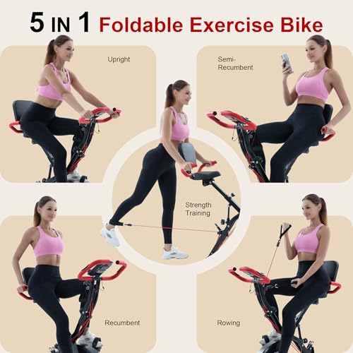 image for BARWING Stationary Exercise Bike for Home Workout, 5 IN 1 Foldable Ind
