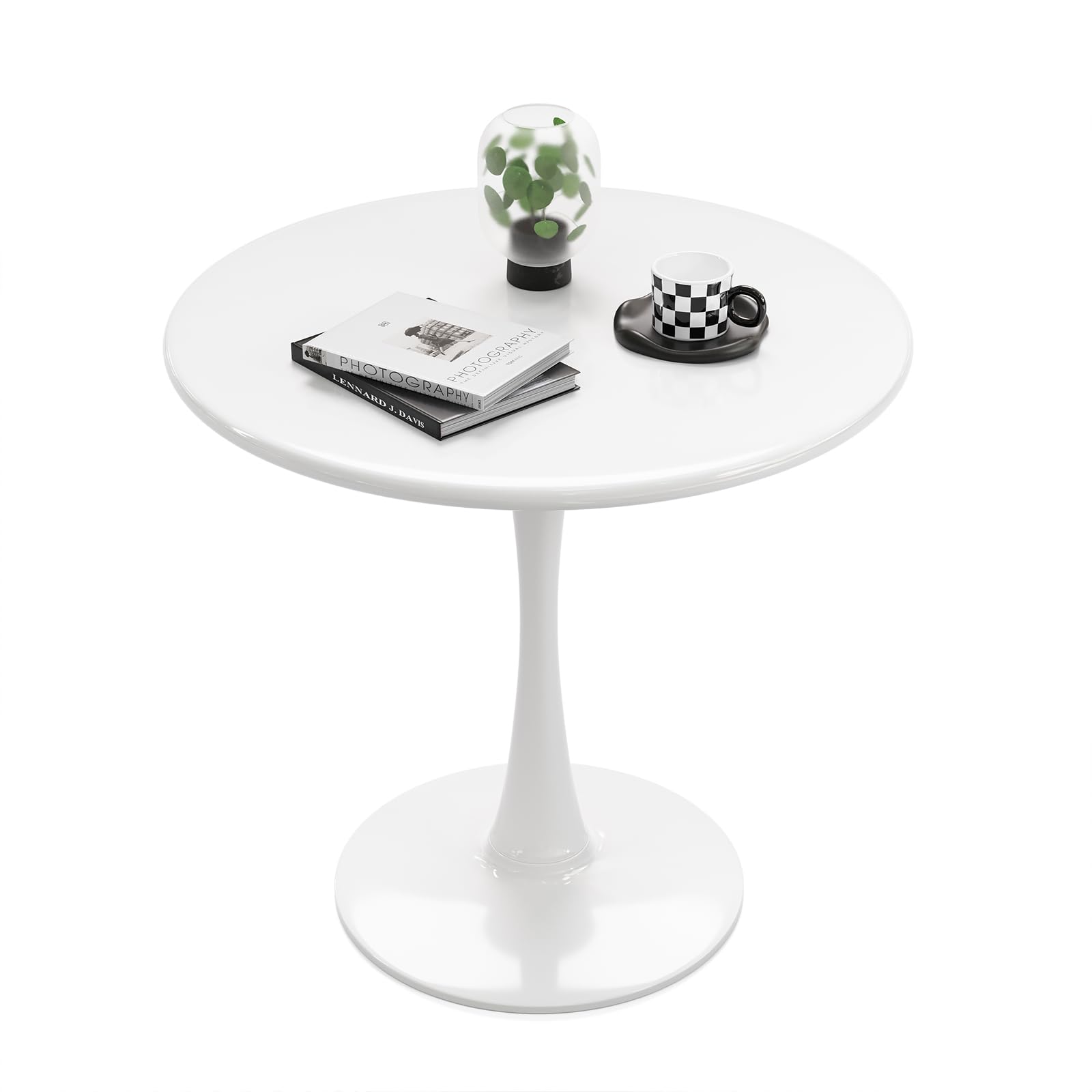 White Round Dining Table for 2, 24 Inches Small Tulip Table with Metal Pedestal for Living Room, Mid-Century Modern Table for Kitchen, Office, Leisure Circle Cafe Table, Bistro Table