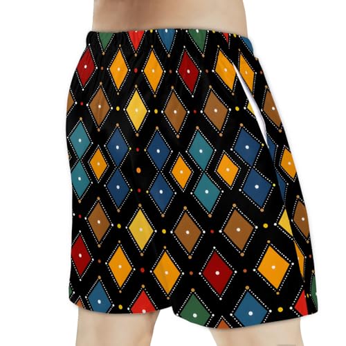 Men's Swim Trunks Size S Splendid Diamond Plaid with Mesh Lining Soft Breathable Quick Dry Beach Shorts Black3