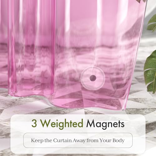 Image of Bathway Shower Curtain Liner Pink Clear Shower Curtain Liner 72x72 PEVA Waterproof Shower Curtain Liner Plastic with 3 Magnets and 12 Rustproof Metal Grommets, Lightweight Shower Liner for Bathroom